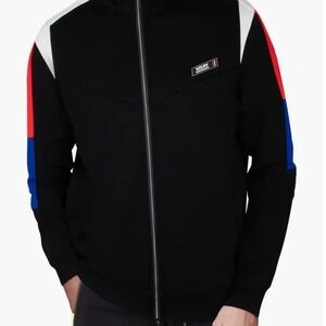 XRAY NWOT Black Zip-Up Sweatshirt with Red, Blue, and White Accents